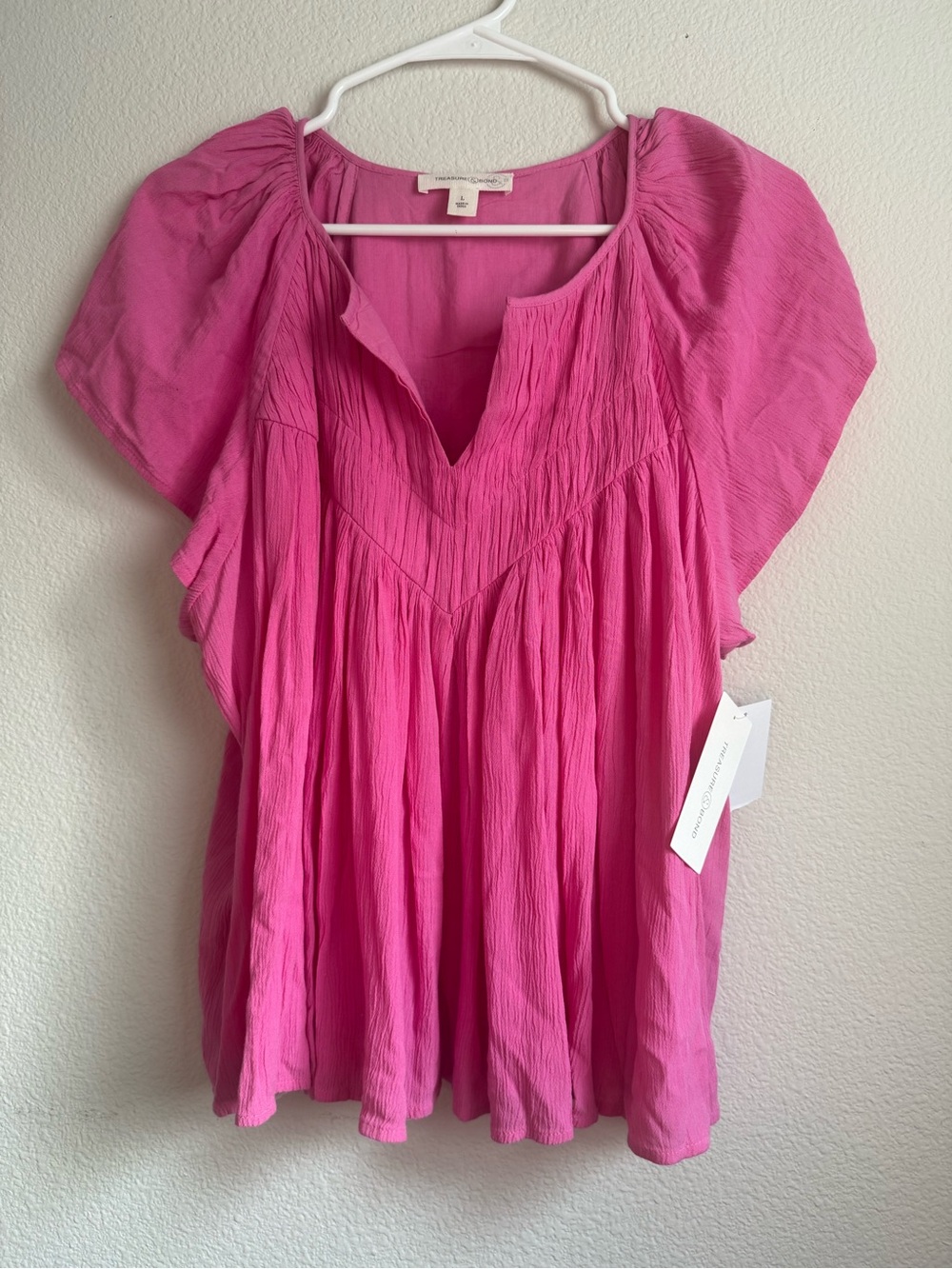 Treasure & Bond Shirred Raglan Sleeve Gauze Peasant Top